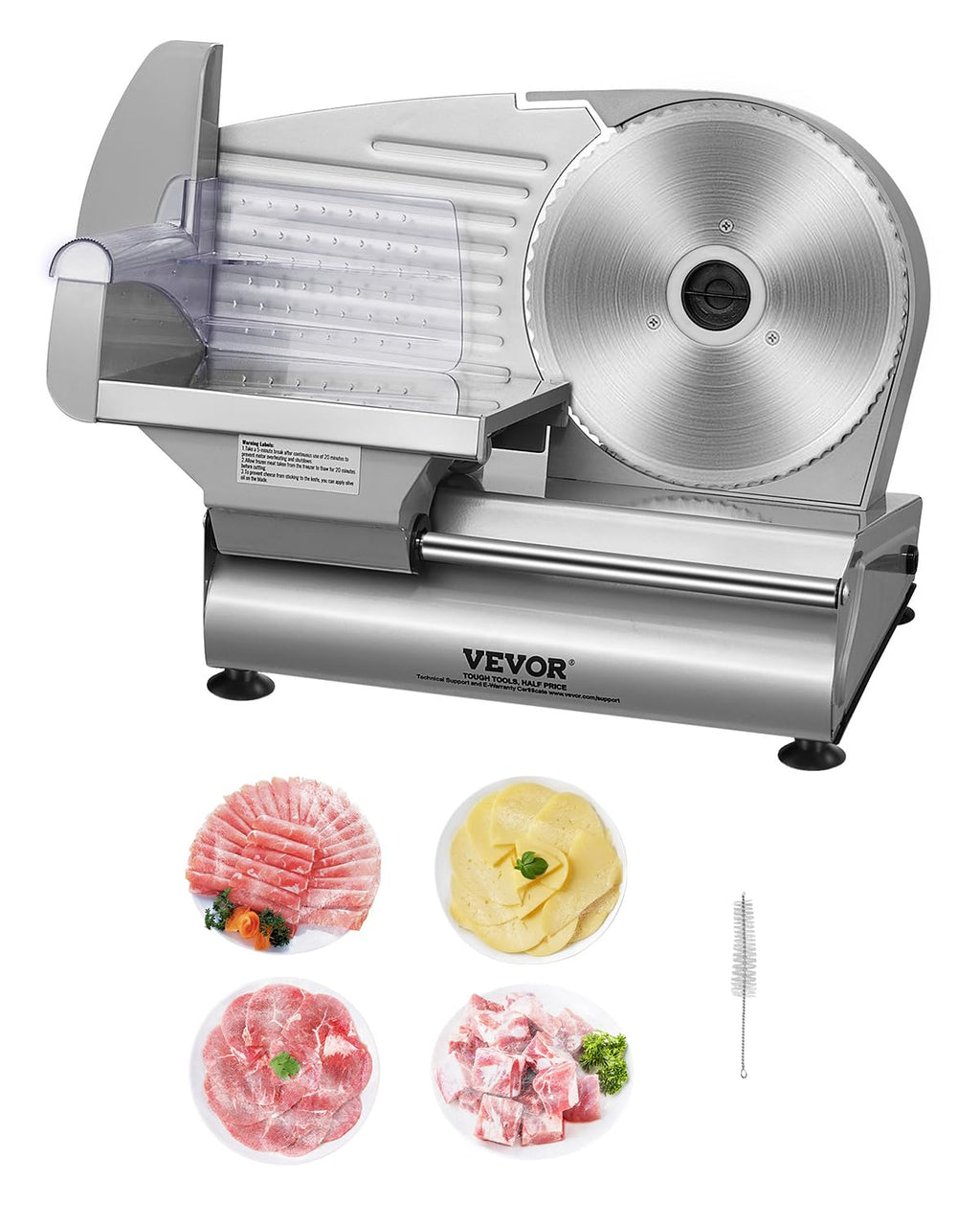 VEVOR Commercial Meat Slicer, 10 inch Electric Food Slicer, 240W Frozen Meat Deli Slicer, Premium Chromium-plated Steel Blade Semi-Auto Meat Slicer