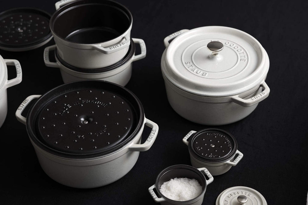 Staub Cast Iron 7-qt Round Cocotte - White Truffle, Made in France