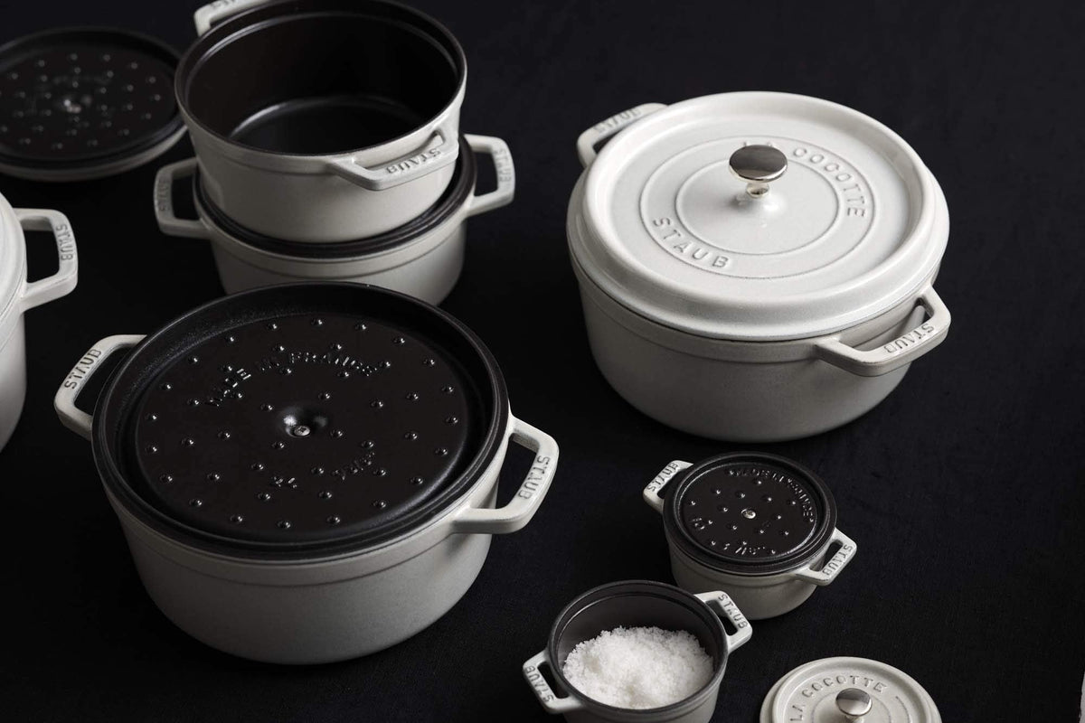 Staub Cast Iron 7-qt Round Cocotte - White Truffle, Made in France