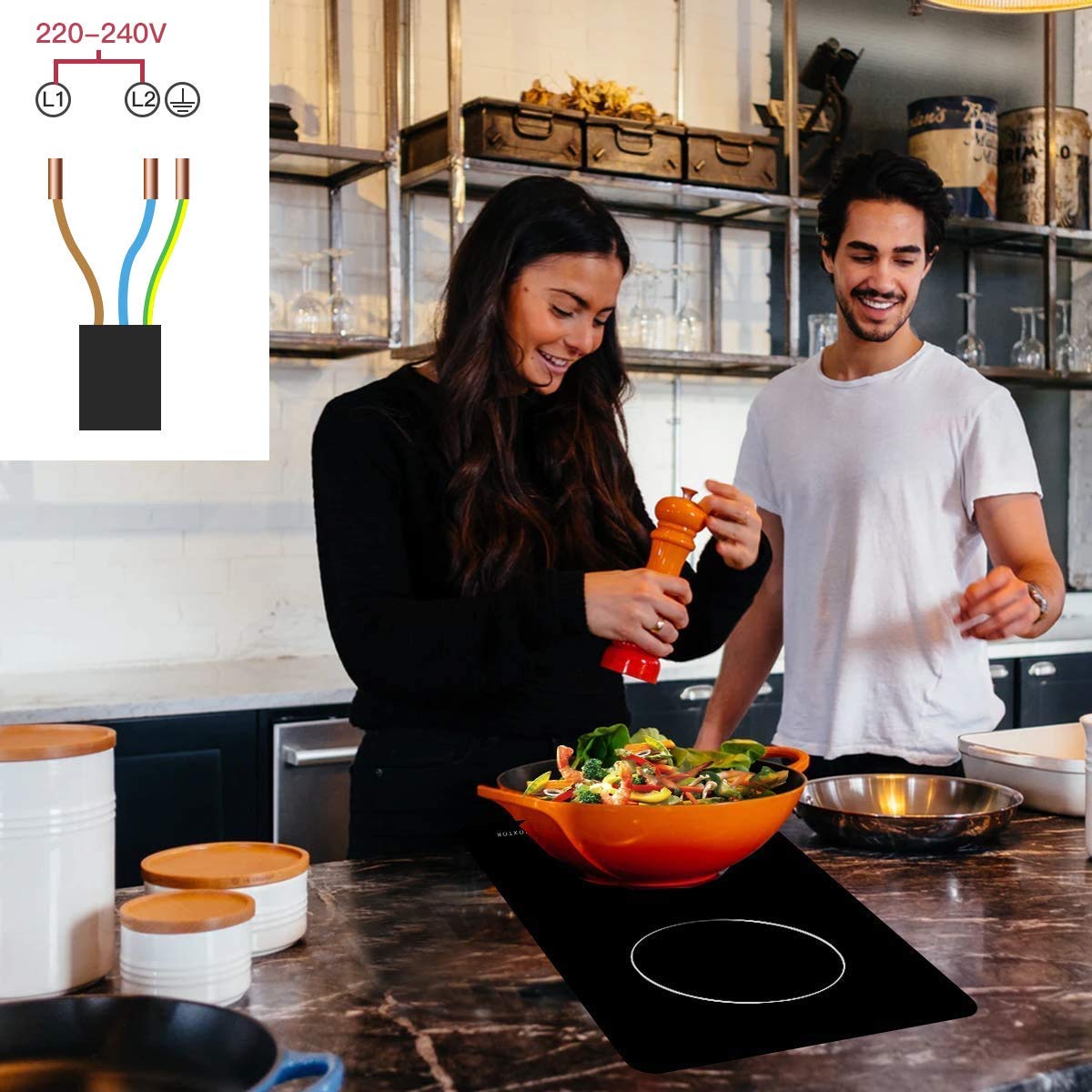 Noxton 30 Inch Electric Cooktop, 8400W 5 Burners Built-in Radiant Electric Stove Top, Slider Control, 9 Power Levels, Child Safety Lock, Timer, 220