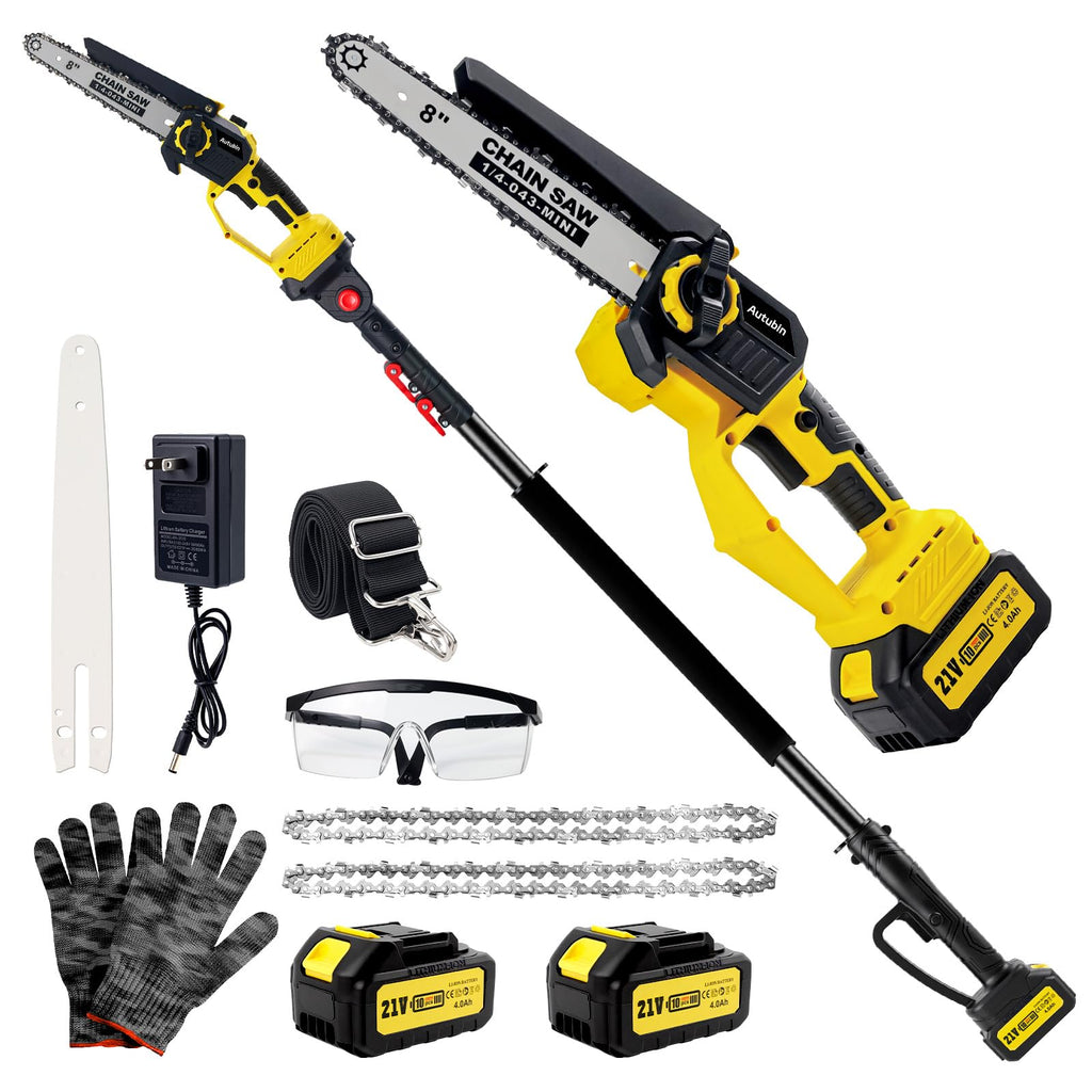 2-in-1 Cordless Pole Saw & 8'' Mini Chainsaw,Forest Ranger Approved Electric Handheld Chain Saw with 2 21V 4.0Ah Rechargeable Batterie&Charger, Auto