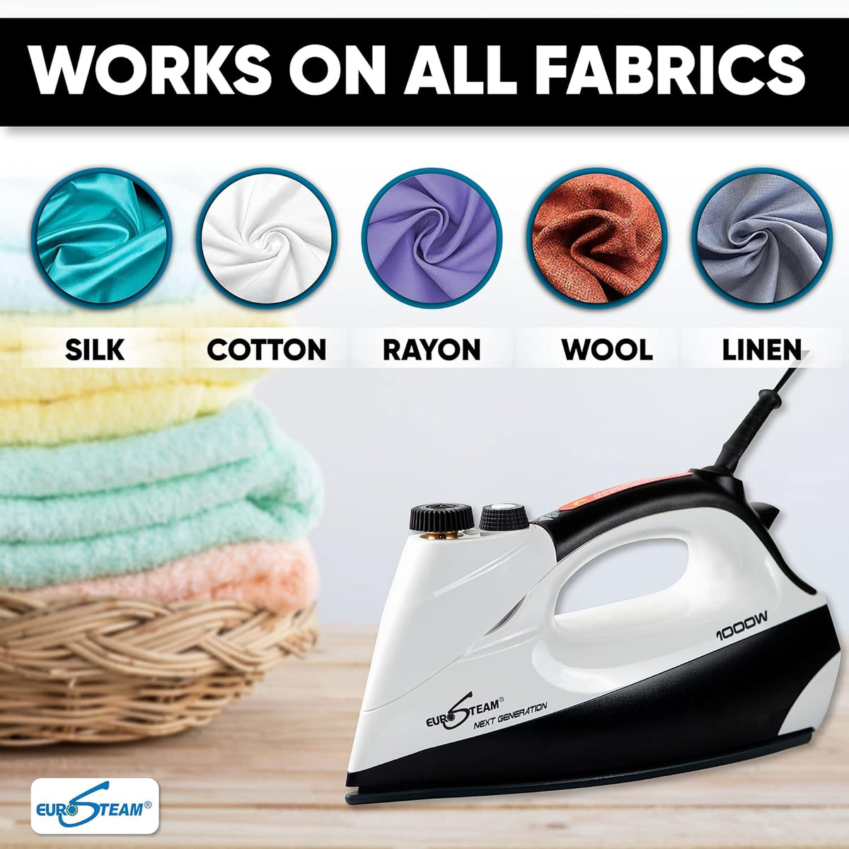 Eurosteam Next Generation Iron - Powerful Steam with Built-in Boiler - No Temperature Setting for All Fabrics - Experience Professional-Quality