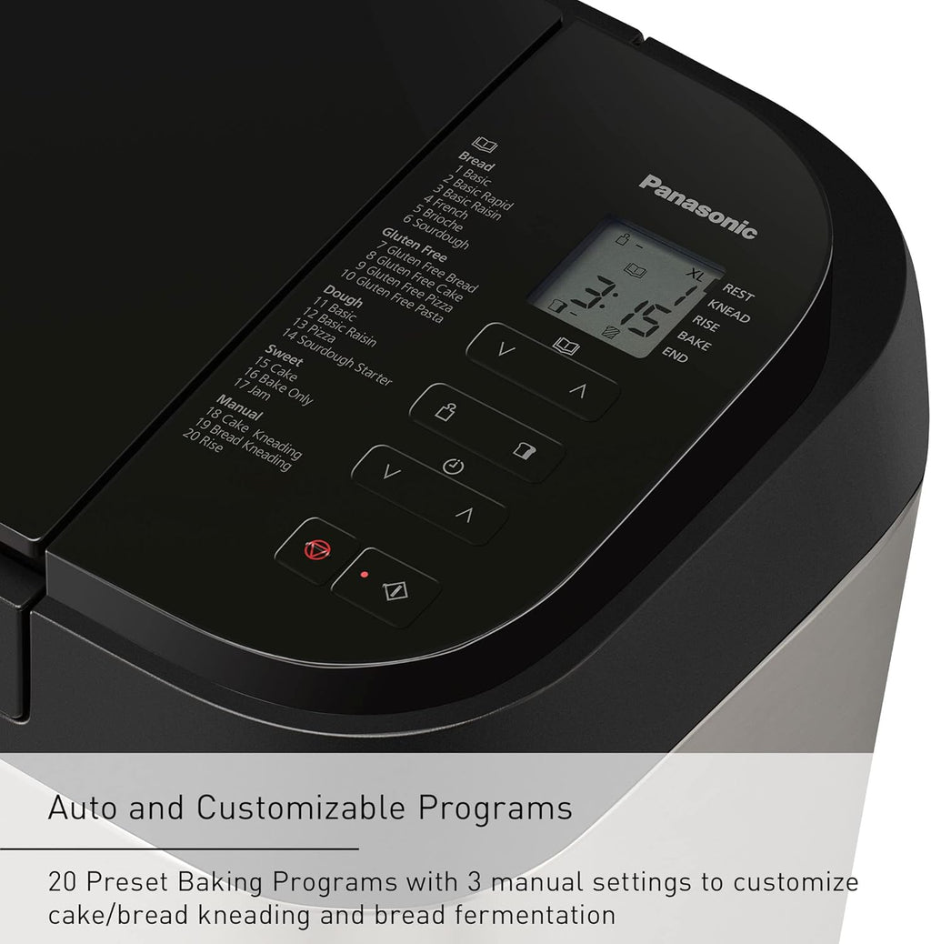 Panasonic Bread Machine, Automatic Bread Maker with 20 Presets and Advanced Temperature Sensor for Bread, Cake, and Pizza, Gluten Free Baking, Raisin