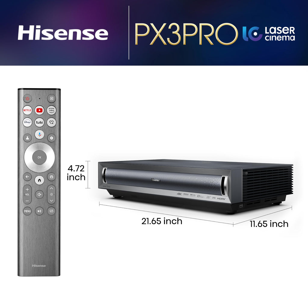 Hisense PX3-PRO Ultra Short Throw Triple Laser Projector, 4K UHD, 80 C 150, 3,000 Lumens, 3000:1 Contrast, Dolby Vision & Atmos, IMAX Enhanced, 240