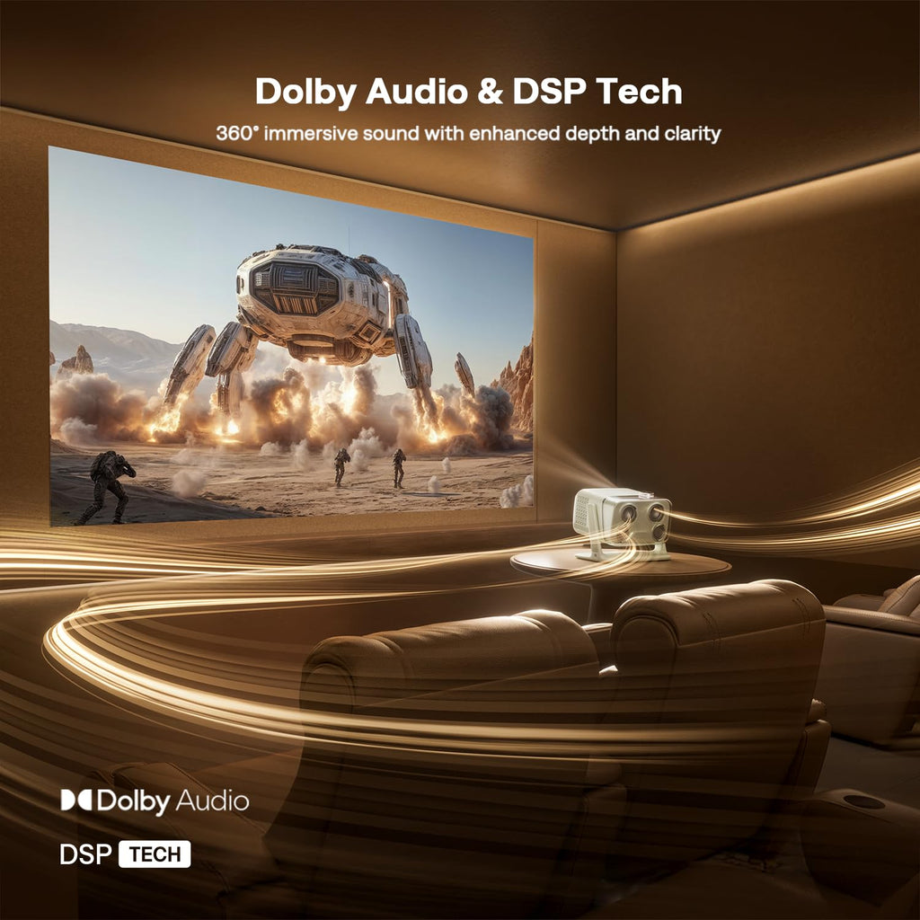 Aurzen BOOM mini Google TV Movie Projector with WiFi and Bluetooth, Voice Control, Family Mode, 20W Dolby Audio, Real-Time Focus, 4K Supported Smart