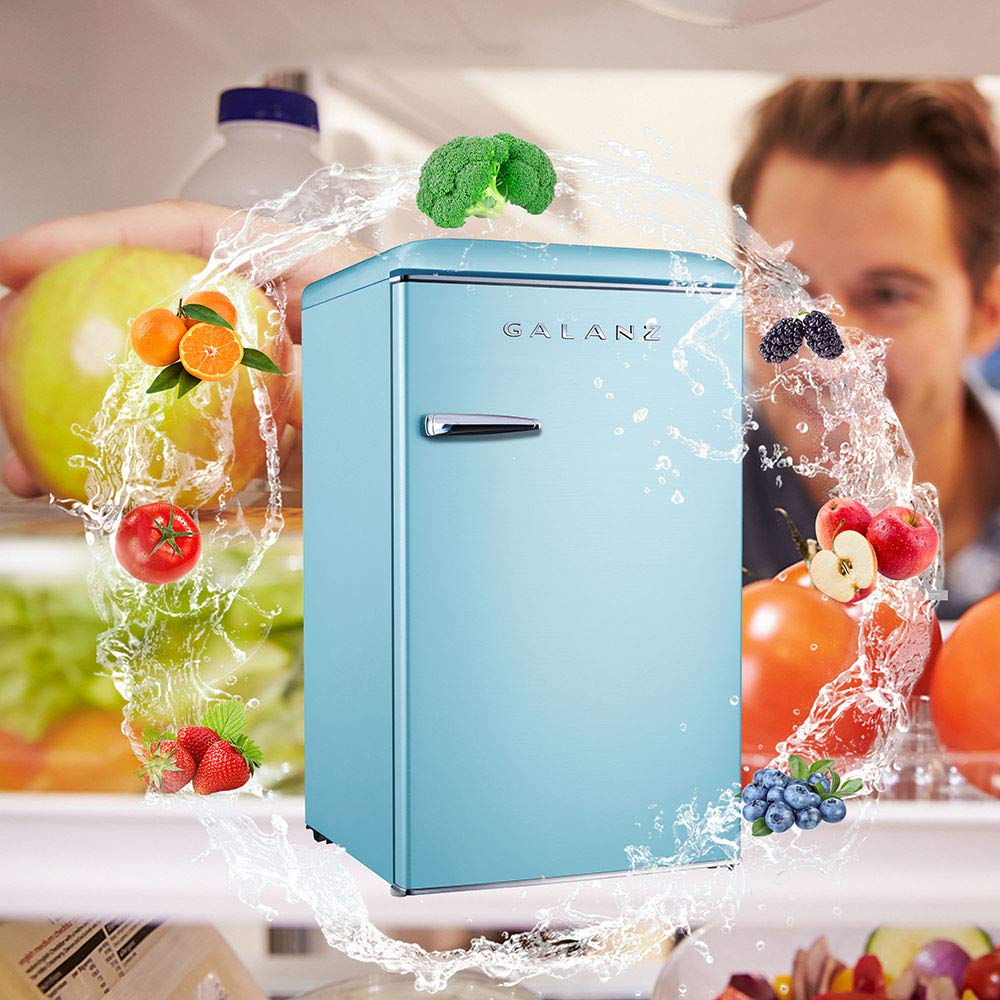 Galanz GLR25MBKR10 Retro Compact Refrigerator, Mini Fridge with Single Doors, Adjustable Mechanical Thermostat with Chiller, Black, 2.5 cu ft
