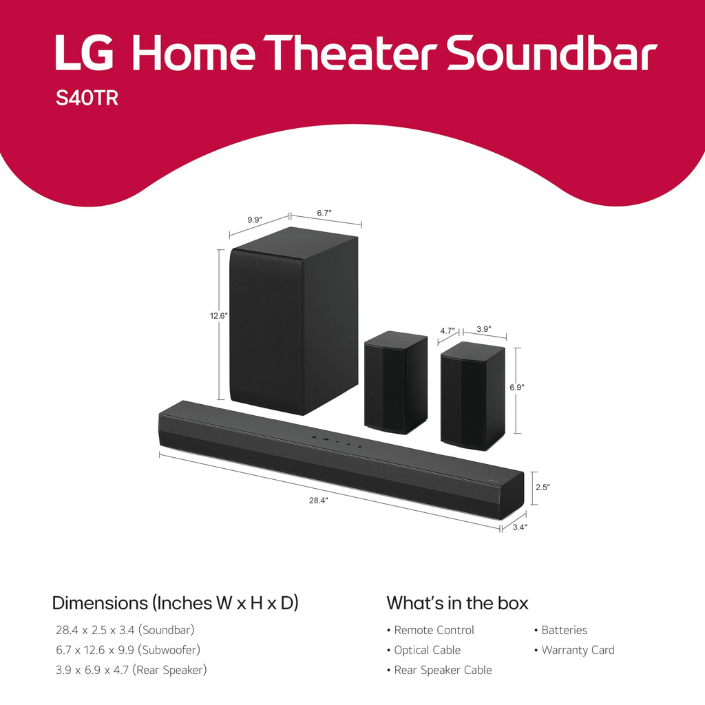 LG S60T 3.1 ch. Soundbar with Wireless Subwoofer, Dolby Audio, TV Synergy, Wow Interface, AI Sound Pro (2024 Model)