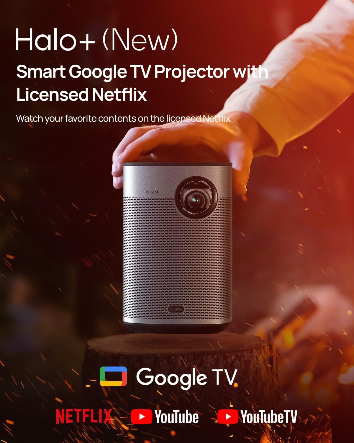 XGIMI Halo+ GTV NEW Portable Projector, Google TV with Licensed Netflix, 700 ISO Lumens, 2 x 5W Harman Kardon Speakers, Auto Focus, ISA, Wi-Fi, Built