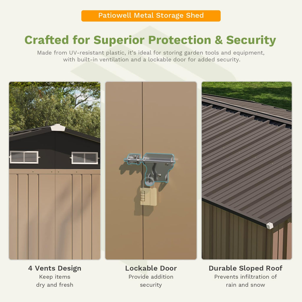 Patiowell 10 x 12 FT Metal Storage Shed for Outdoor, Steel Yard Shed with Design of Lockable Doors, Utility and Tool Storage for Garden, Backyard