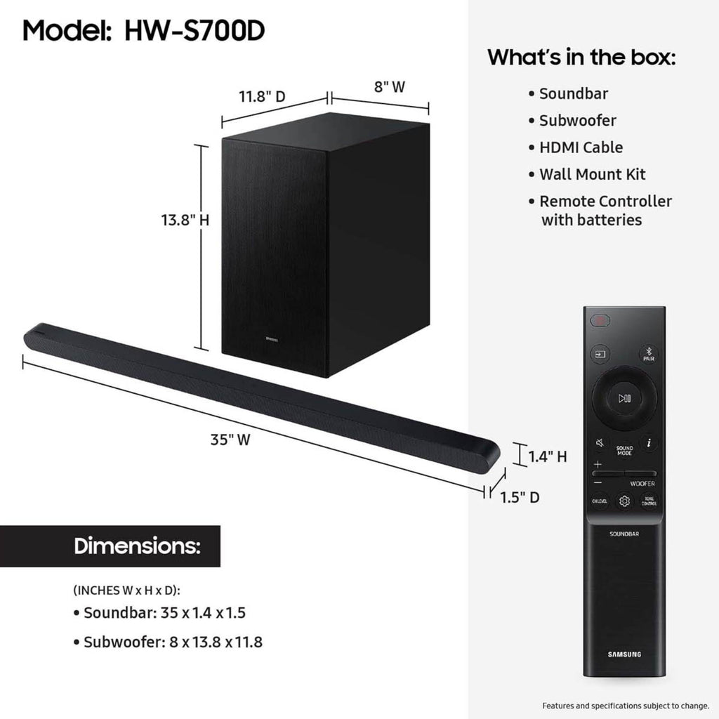 SAMSUNG S60D 5.0ch Soundbar w/Wireless Dolby Atmos Audio, All-in-One Design, Q-Symphony, SpaceFit Sound Pro, Adaptive Sound, Game Mode Pro with Alexa
