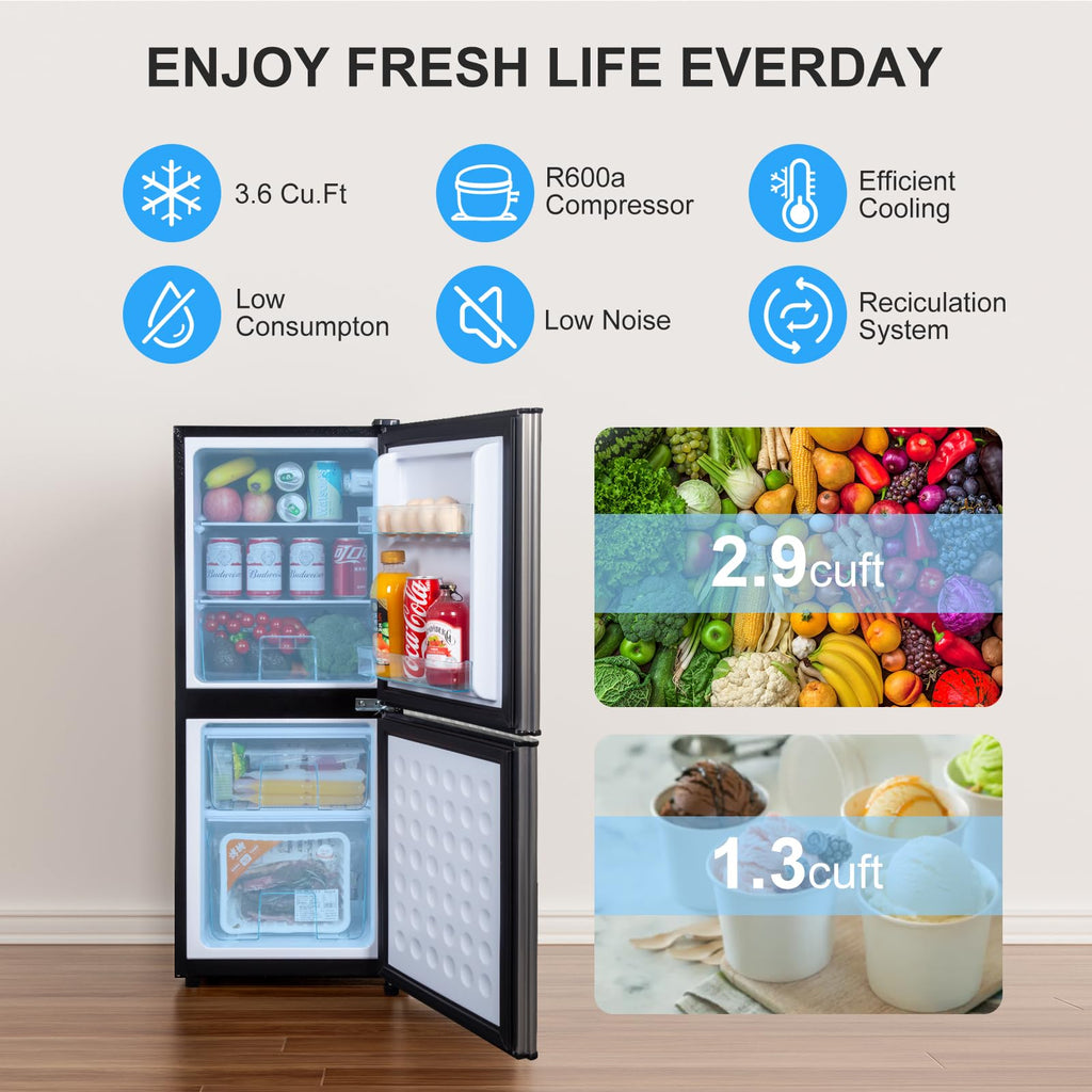 4.2 Cu Ft Mini Fridge for Bedroom, 2 Door Small Fridge, 7 Level Thermostat, LED Light, Small Refrigerator for Bedroom, Office, Dorm