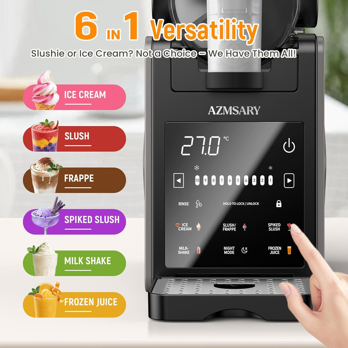 Slushie Machine, 85oz Ice Cream Machine & Slushy Machine for home, with LED Display, 6 Preset Programs for Margaritas, Frapps, Milkshakes, and Soft
