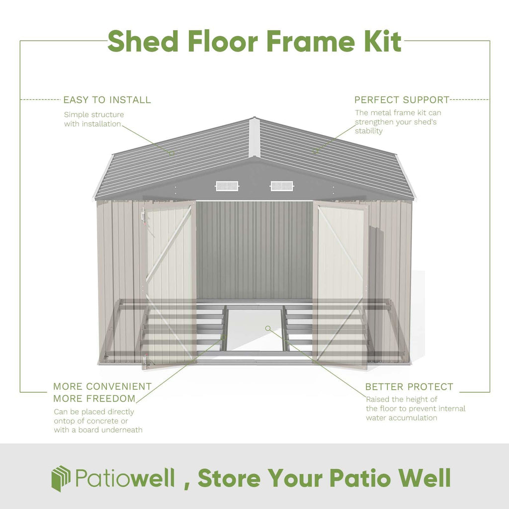 Patiowell 10 x 12 FT Metal Storage Shed for Outdoor, Steel Yard Shed with Design of Lockable Doors, Utility and Tool Storage for Garden, Backyard