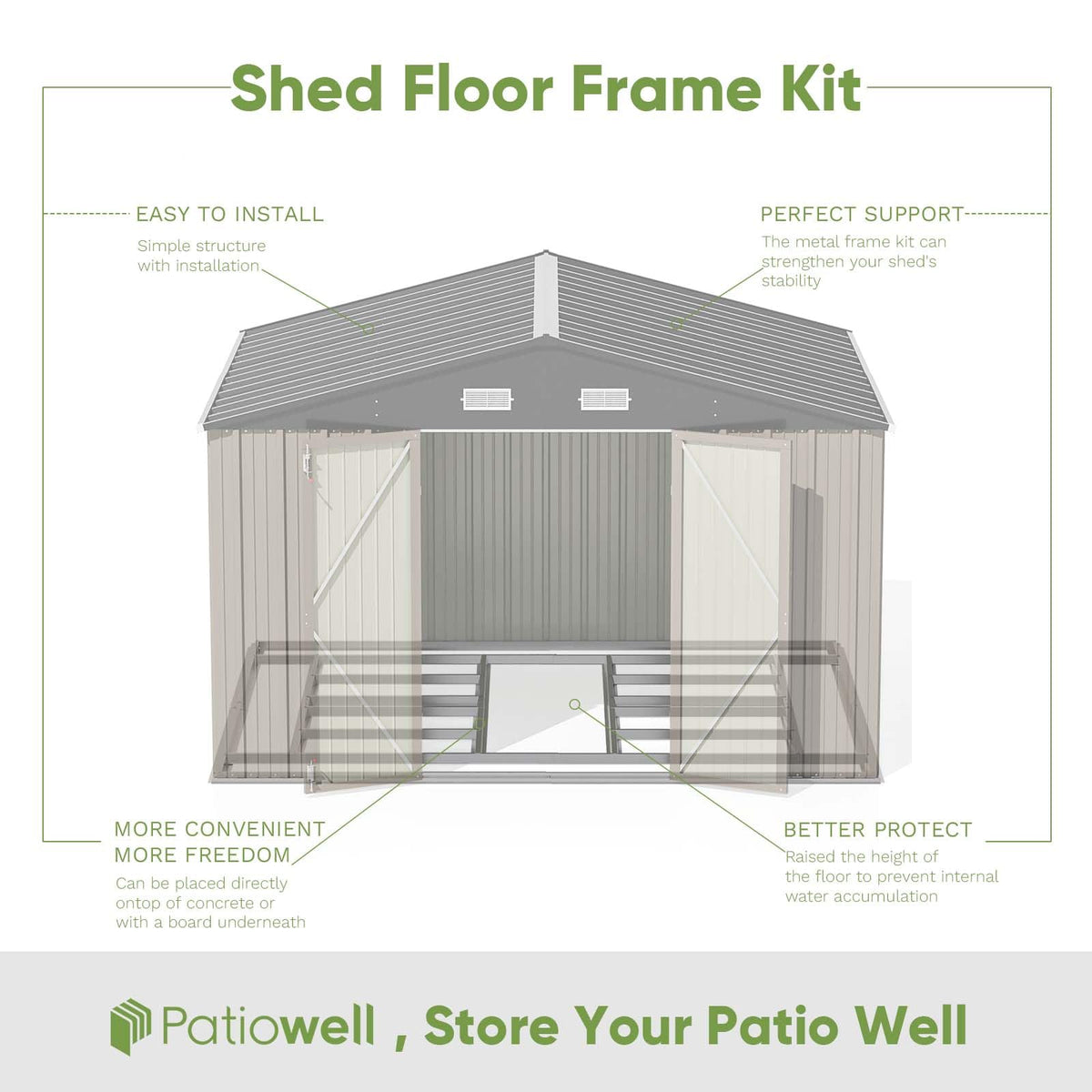 Patiowell 10 x 12 FT Metal Storage Shed for Outdoor, Steel Yard Shed with Design of Lockable Doors, Utility and Tool Storage for Garden, Backyard