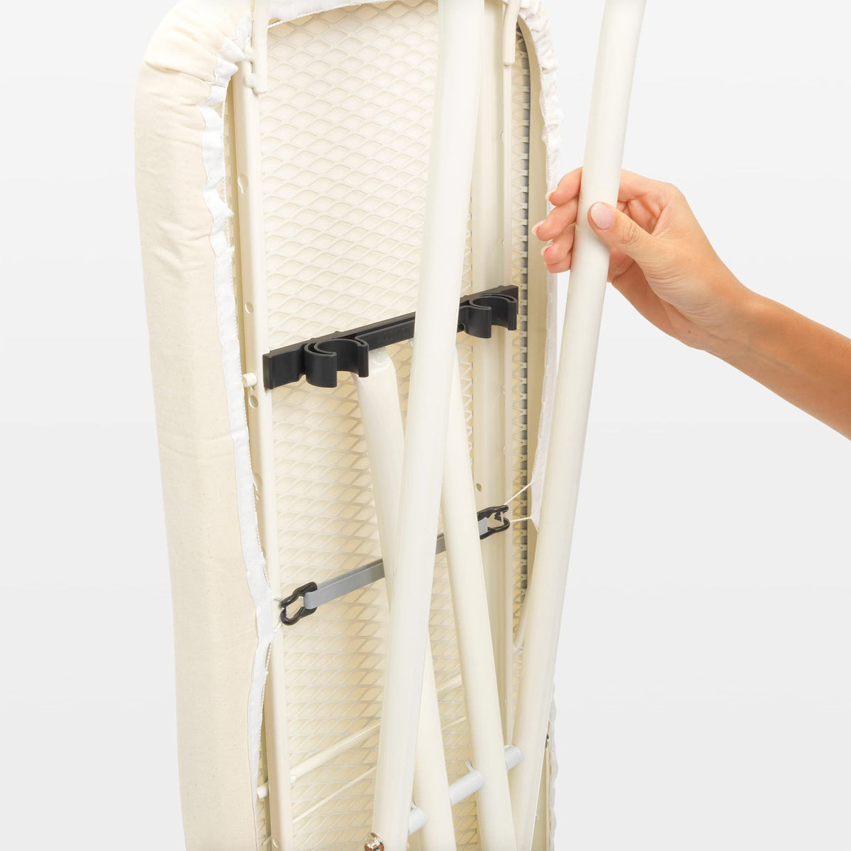Brabantia Size C Ironing Board (49 x 18in) 7 Height Options, Adjustable Steam Iron Rest Holder & Linen Rack (Ecru) Non-Slip Feet, Anti-Collapse Child