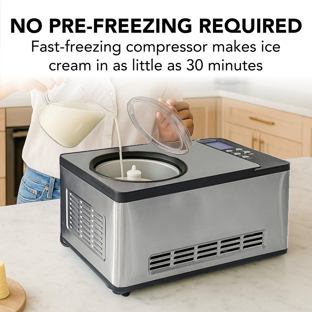 Whynter Ice Cream Maker Machine Automatic 2.1 Qt. with Built-In Compressor, LCD Digital Display & Timer, No Pre-Freezing, ICM-200LS, Stainless Steel