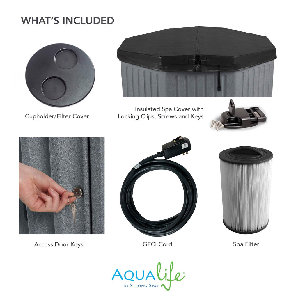 AquaLife Invi 5-Person Hot Tub with 11 Hydro Jets, LED Lighting & Insulated Cover C Non-Lounger Spa for Relaxation & Therapy