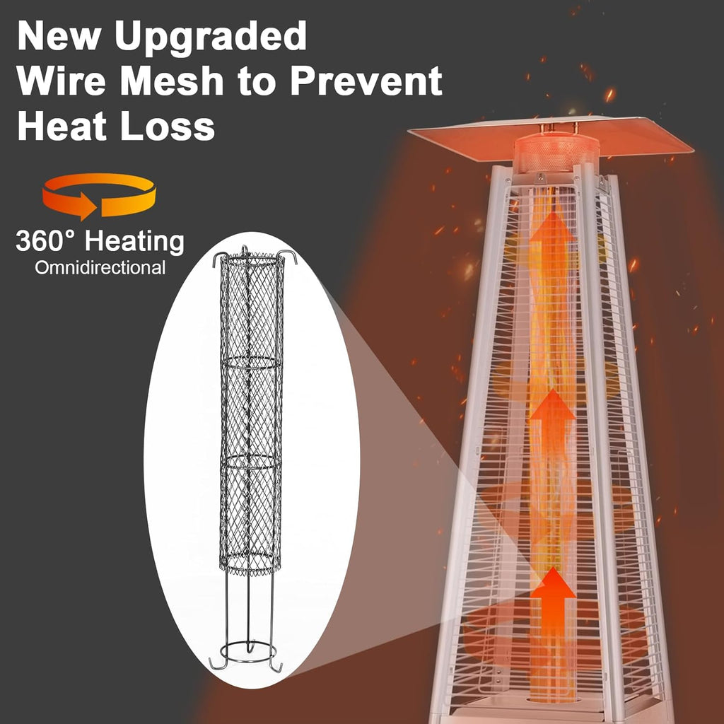 Hykolity 48000 BTU Pyramid Patio Heater, Outdoor Propane Heaters with Wheels and Cover, Glass Tube Propane Patio Heater for Backyard, Garden, Porch