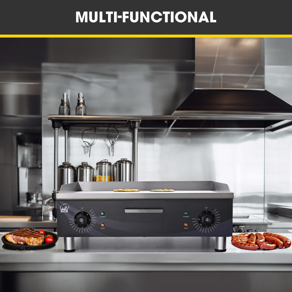 WeChef 24" Commercial Griddle 3500W Electric Countertop Griddle Non-Stick Flat Stainless Steel Adjustable Restaurant Grill Temperature Control 122 to
