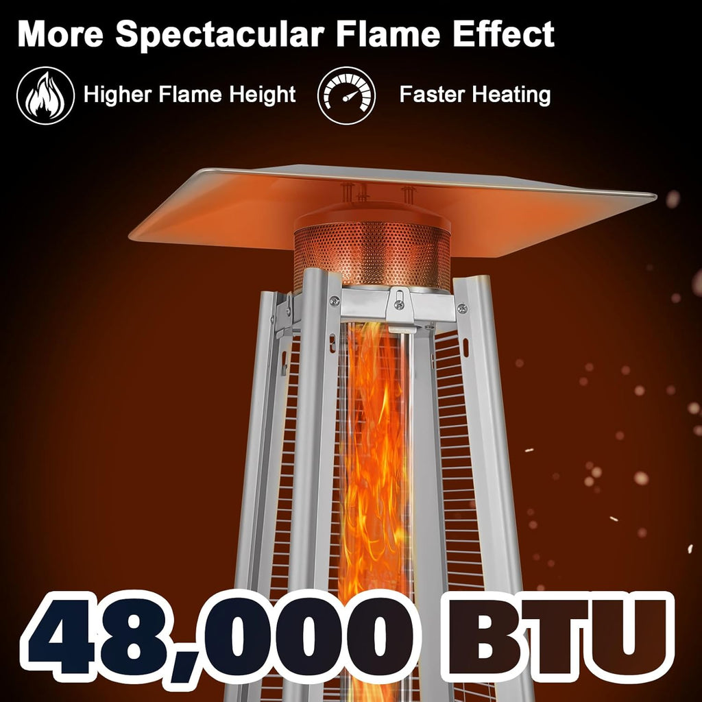 Hykolity 48000 BTU Pyramid Patio Heater, Outdoor Propane Heaters with Wheels and Cover, Glass Tube Propane Patio Heater for Backyard, Garden, Porch
