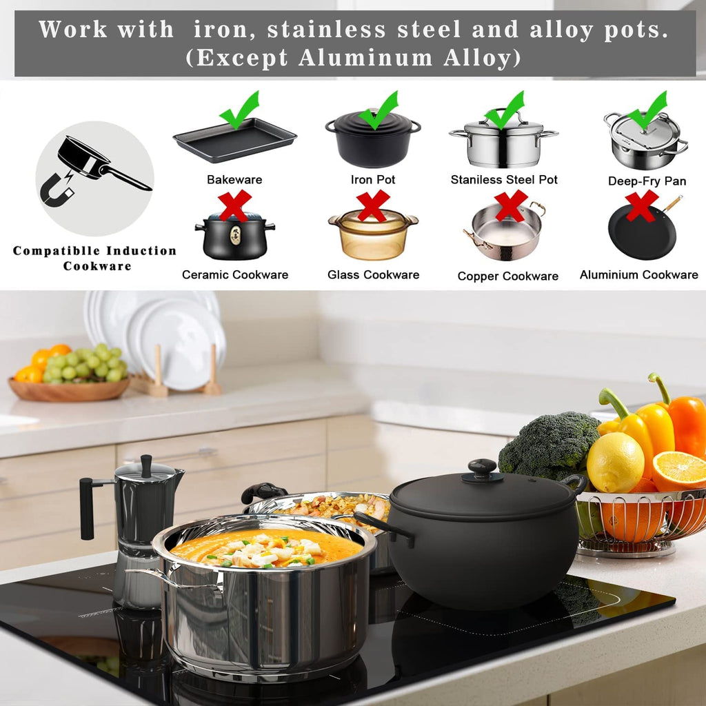 Karinear 24 Inch Induction Cooktop 3 Burners, 6800W Built-in Induction Stovetop with Flex Zone,Child Safety Lock, Timer, Boost, Slider Control Black