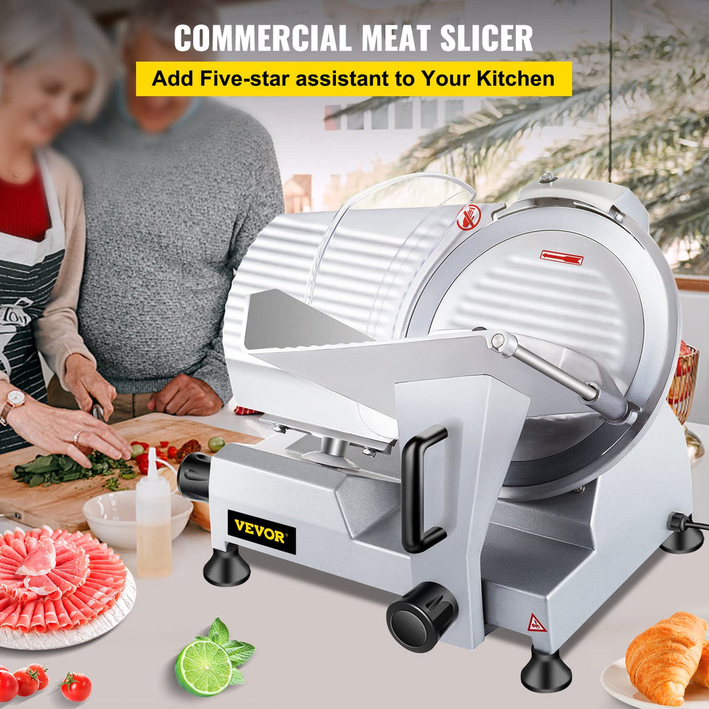 VBENLEM Commercial Meat Slicer,12 inch Electric Meat Slicer Semi-Auto 320W Premium Chromium-plated Steel Blade Adjustable Thickness, Deli Meat Cheese
