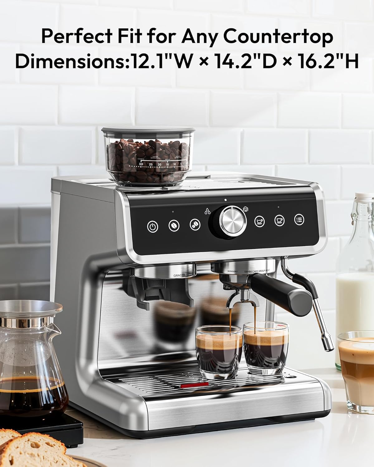 EUHOMY Espresso Machine with Grinder, 20 Bar Coffee Maker with Milk Frother Steam Wand, Professional Expresso Coffee Machines with Removable Water