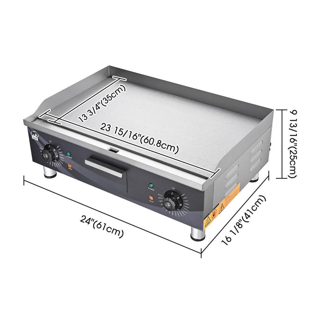 WeChef 24" Commercial Griddle 3500W Electric Countertop Griddle Non-Stick Flat Stainless Steel Adjustable Restaurant Grill Temperature Control 122 to