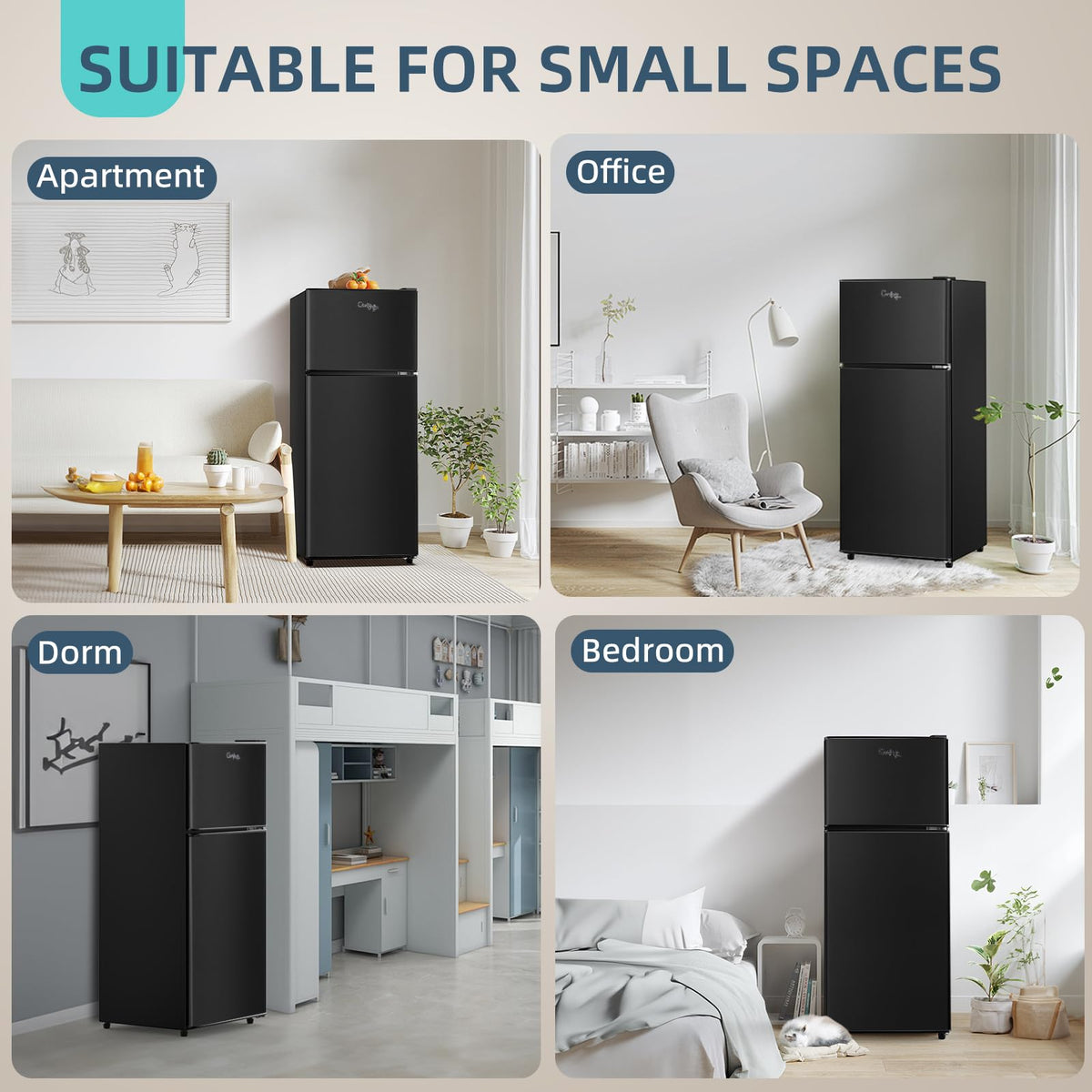 4.2 Cu Ft Mini Fridge for Bedroom, 2 Door Small Fridge, 7 Level Thermostat, LED Light, Small Refrigerator for Bedroom, Office, Dorm