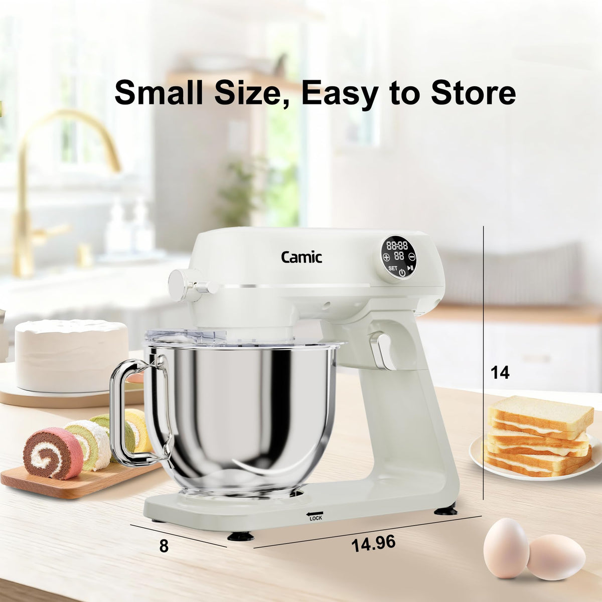 8.45 QT All Metal Stand Mixer,10 Speed Large Capacity Kitchen Mixer with Digital Timer & Tilt-Head, Electric Mixer with Whisk Dough Hook Mixing