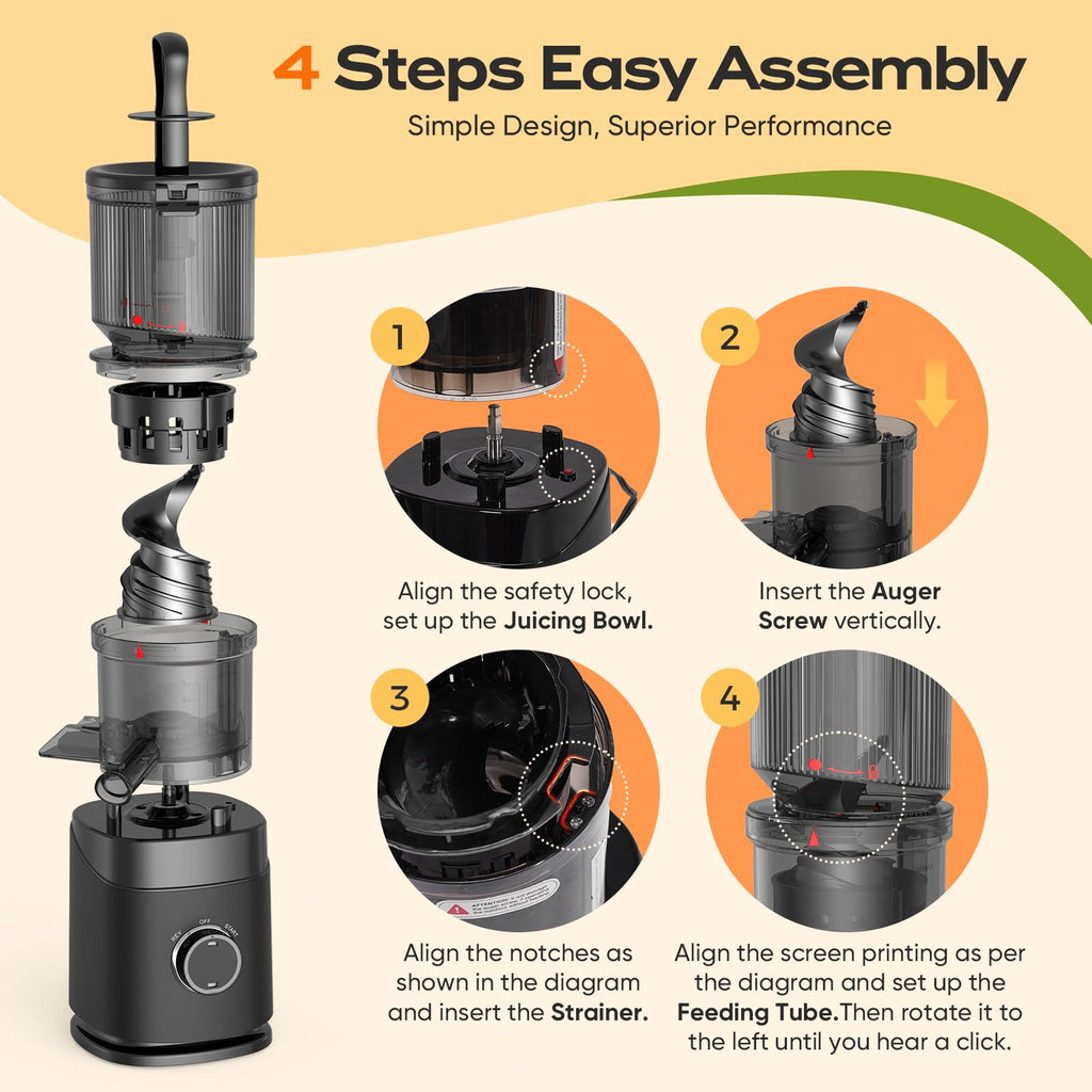 Juicer Machines, 100 Watts Cold Press Juicer with Wide Chute, Slow Masticating Juicers, High Juice Yield for Leafy Greens, Fruits & Vegetables, Easy