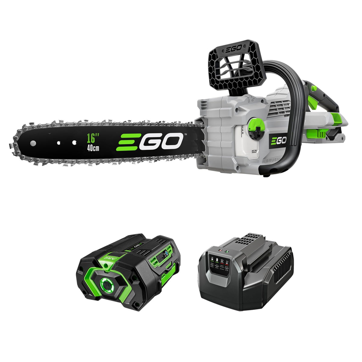 EGO POWER+ Chain Saw, 18 Battery Powered Chainsaw, Electric Cordless, Includes 56V 4.0Ah Battery and Charger C CS1803