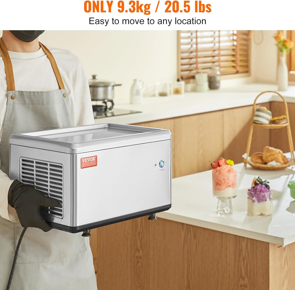 VEVOR Fried Ice Cream Machine, 12.6" x 8.5" 120W Stir-Fried Ice Cream Roll Maker with Compressor and 2 Scrapers, for Making Dessert Rolls, Frozen