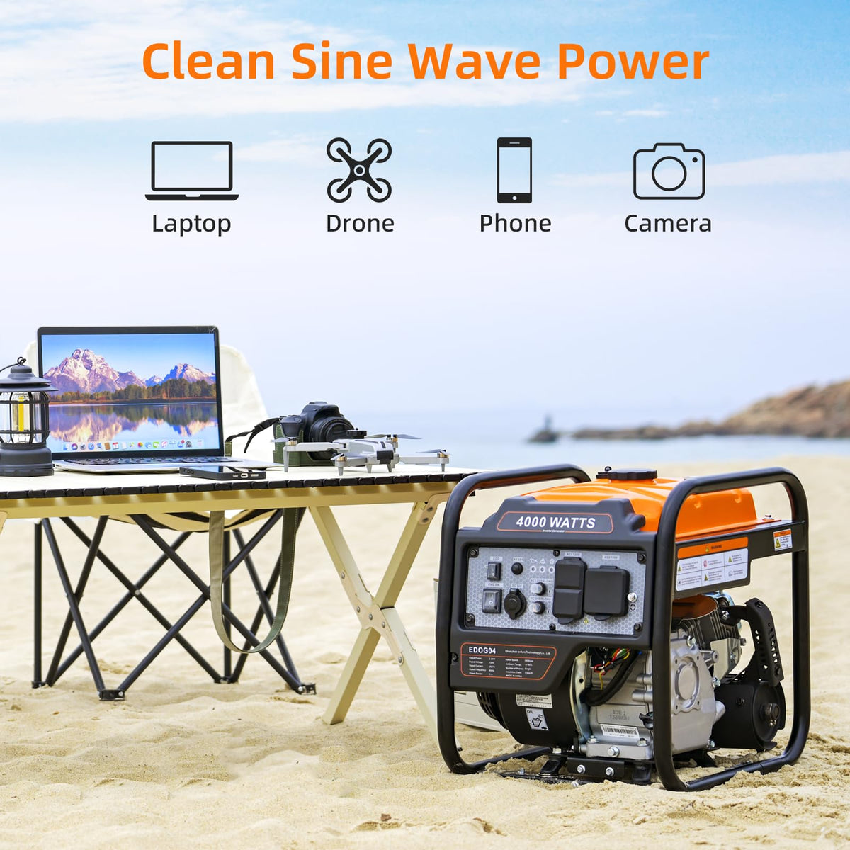 Power Equipment 4400 Watts Inverter Generator Gas Powered, Portable Open Frame Generator, Low Noise with ECO Mode, RV Ready, Emergency Home Backup