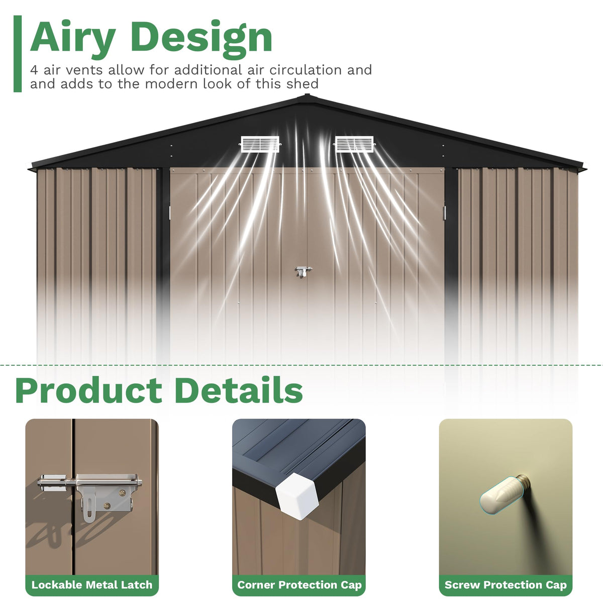 Patiowell 10 x 12 FT Metal Storage Shed for Outdoor, Steel Yard Shed with Design of Lockable Doors, Utility and Tool Storage for Garden, Backyard
