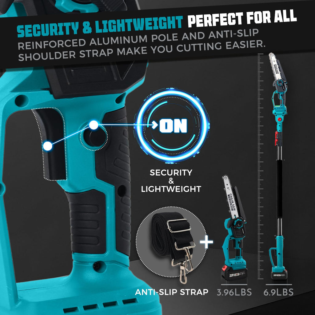 2-in-1 Cordless Pole Saw & 8'' Mini Chainsaw,Forest Ranger Approved Electric Handheld Chain Saw with 2 21V 4.0Ah Rechargeable Batterie&Charger, Auto