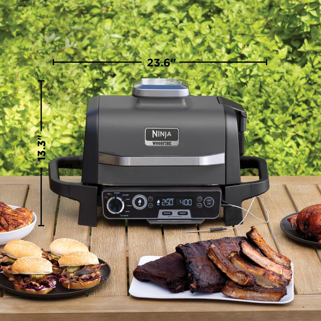 Ninja OG751 Woodfire Pro Outdoor Grill Built-In Thermometer,7-in-1 Master Grill,BBQ Smoker,& Outdoor Air Fryer Plus Bake,Roast,Dehydrate & Broil