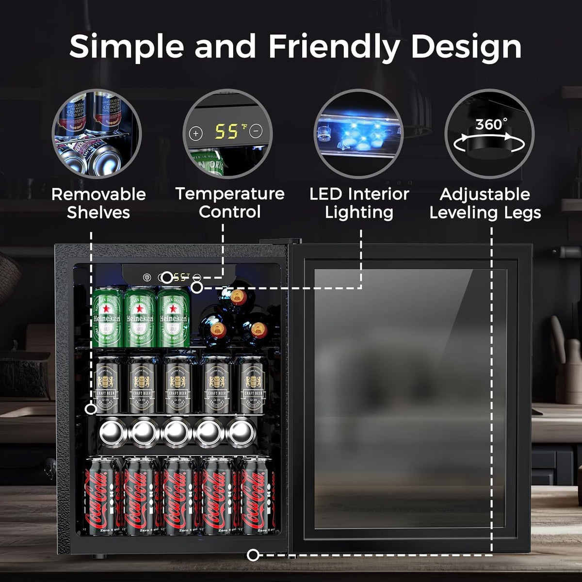 COWSAR 4.5 Cu.Ft Wine Fridge 37 Bottle, ETL Approved Freestanding Wine Cooler 145 Can Beverage Refrigerator with Stainless Steel Reversible Glass