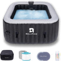 Inflatable Hot Tub 2-3 Person 110 Air Jets, Portable Blow Up Hottub with Cover, Built in Heater Pump, Square Outdoor Spa, Cup Holder, 2 Filters, Black