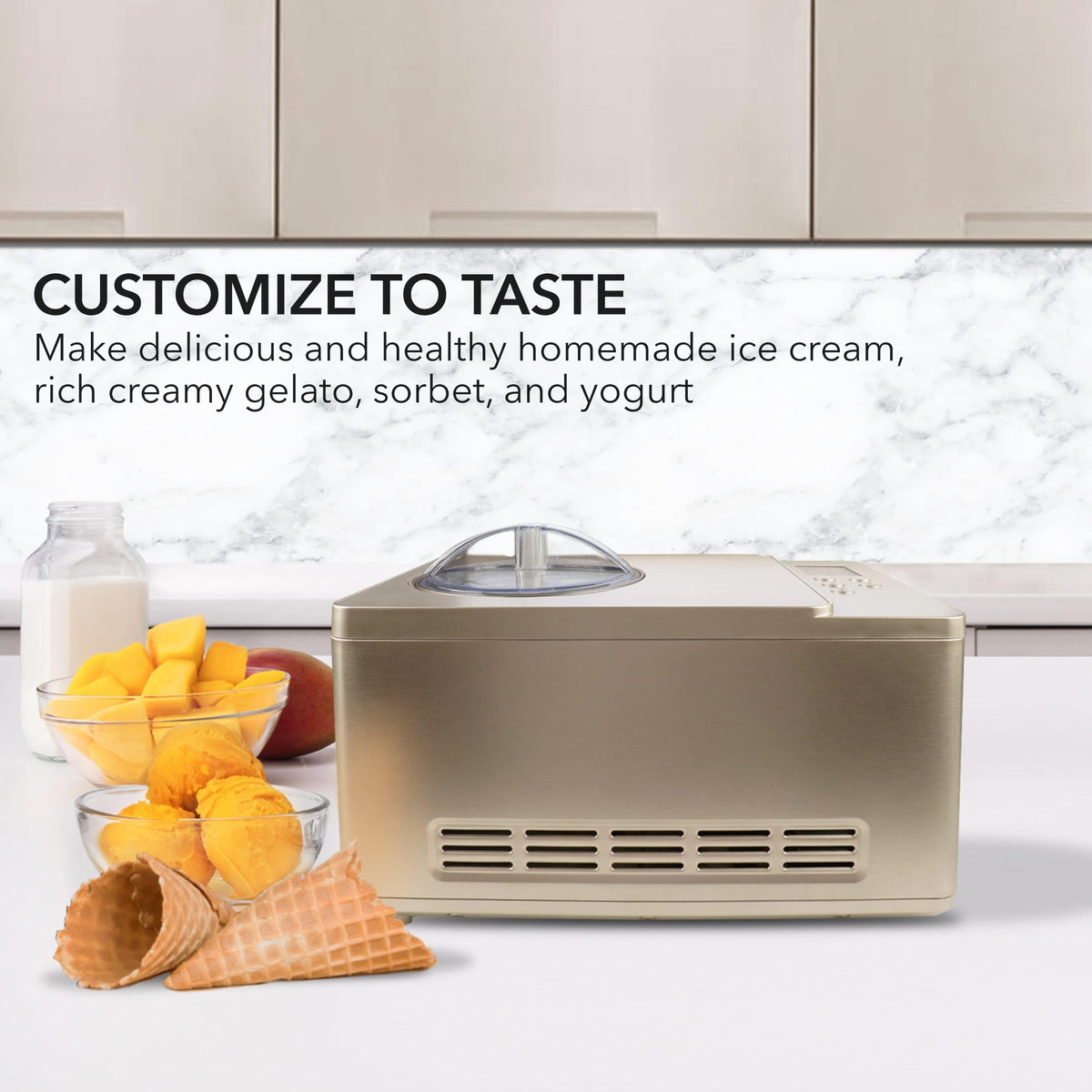 Whynter Ice Cream Maker Machine Automatic 2.1 Qt. with Built-In Compressor, LCD Digital Display & Timer, No Pre-Freezing, ICM-200LS, Stainless Steel