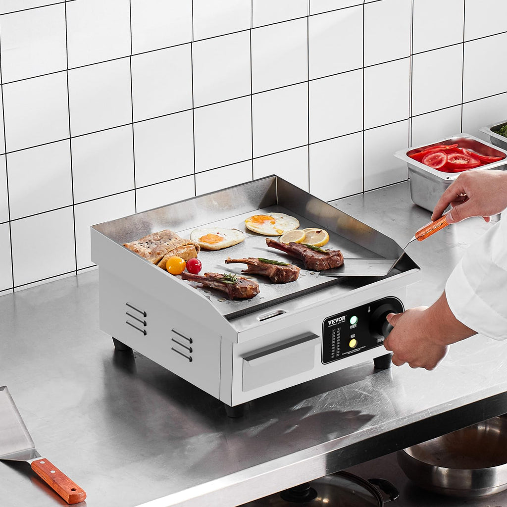 VEVOR Upgraded Commercial Electric Griddle, 2800W Stainless Steel Countertop Flat Top Grill, 26'' Griddle Grill with 2 Shovels and 2 Brushes, 122H