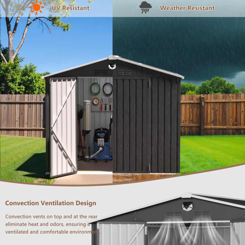 10x12 FT Outdoor Storage Shed, Metal Garden Shed - Tool Storage Sheds with Lockable Doors & 1 Clear Window, Waterproof Outside Storage Building for