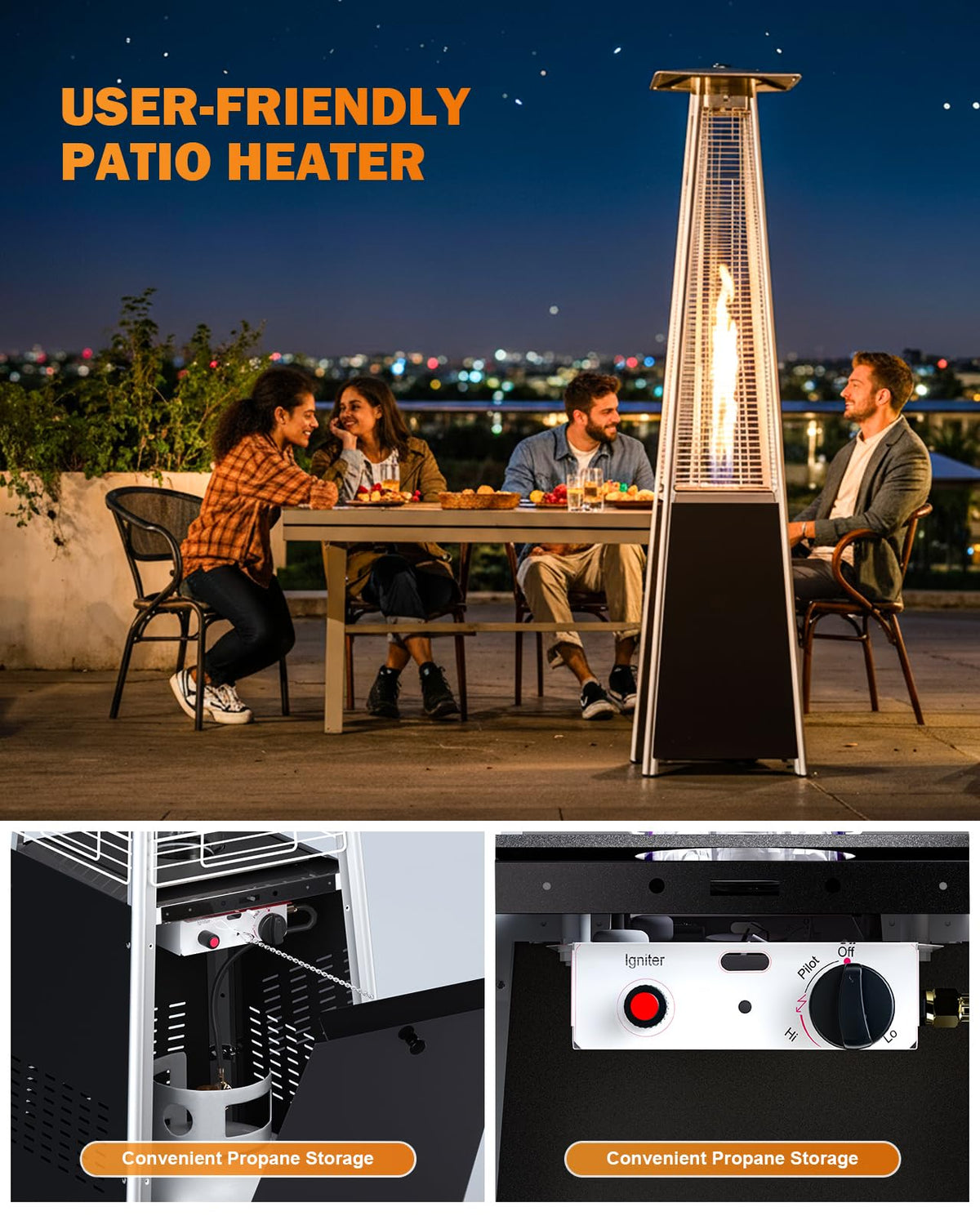 Pyramid Patio Heater, 48000 BTU Fast Heating Outdoor Heater for Large Spaces with Wheels & Weatherproof Cover, Triple Protection System for