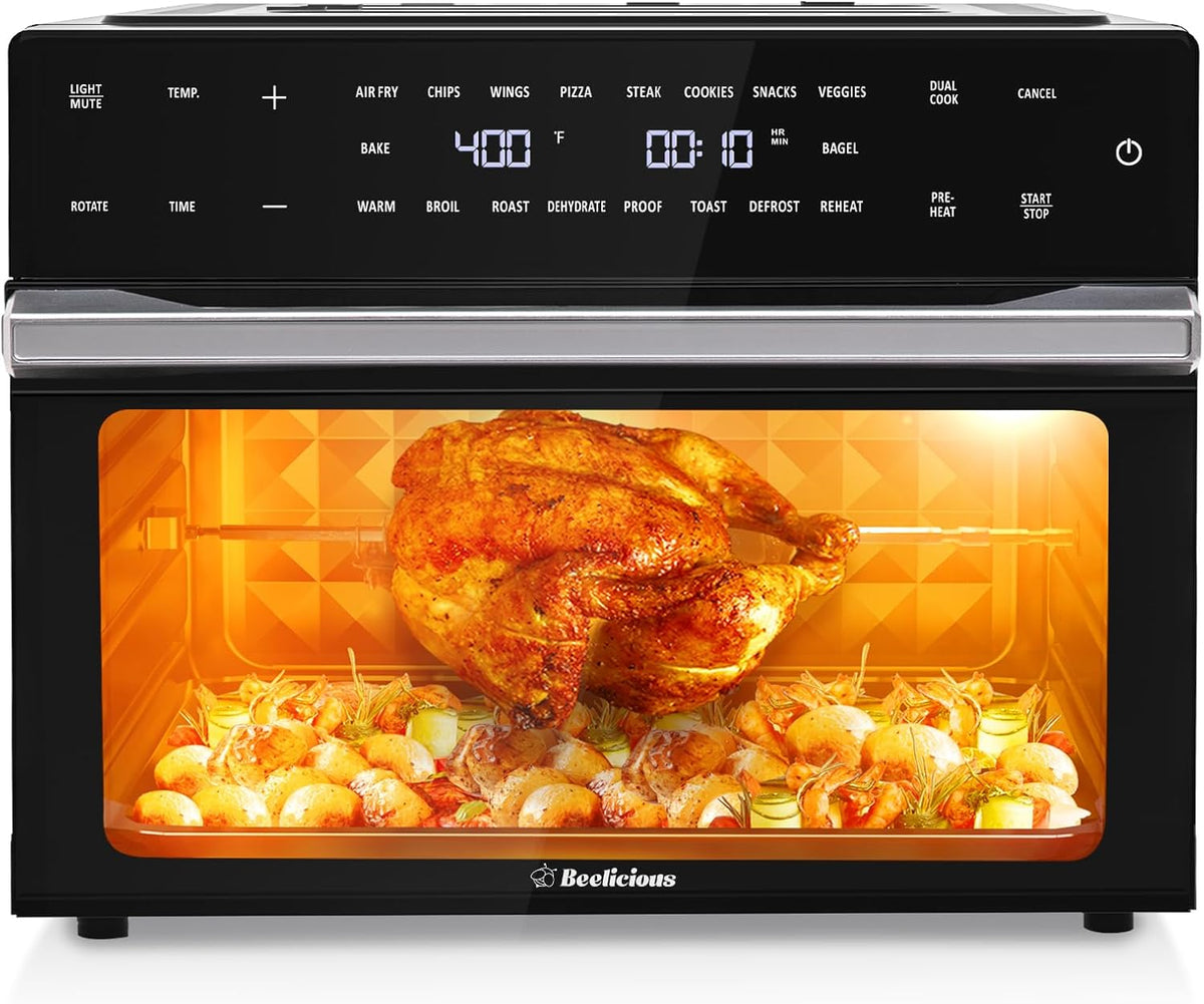 Beelicious 32QT Extra Large Air Fryer, 19-In-1 Air Fryer Toaster Oven Combo with Rotisserie and Dehydrator, Digital Convection Oven Countertop
