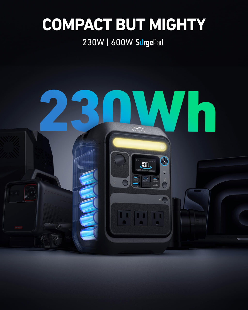 Anker Solar Generator SOLIX C300 with 60W Solar Panel, 288Wh Portable Power Station, 300W (600W Surge), LiFePO4 Battery, 140W Two-Way Fast Charging