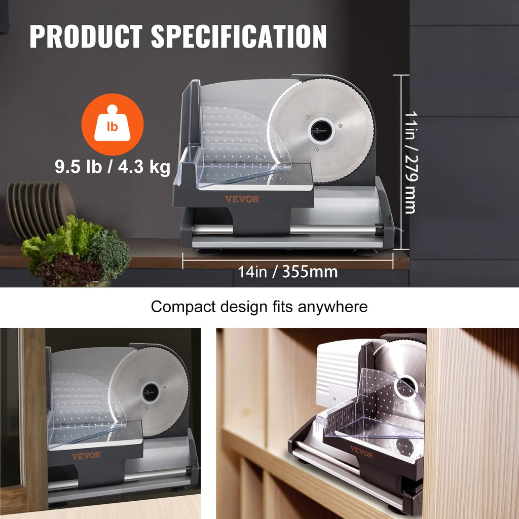 VEVOR Commercial Meat Slicer, 10 inch Electric Food Slicer, 240W Frozen Meat Deli Slicer, Premium Chromium-plated Steel Blade Semi-Auto Meat Slicer