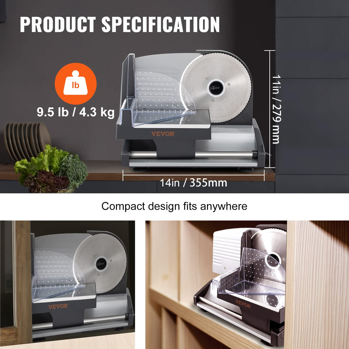 VEVOR Commercial Meat Slicer, 10 inch Electric Food Slicer, 240W Frozen Meat Deli Slicer, Premium Chromium-plated Steel Blade Semi-Auto Meat Slicer