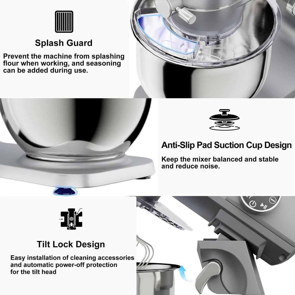 8.45 QT All Metal Stand Mixer,10 Speed Large Capacity Kitchen Mixer with Digital Timer & Tilt-Head, Electric Mixer with Whisk Dough Hook Mixing