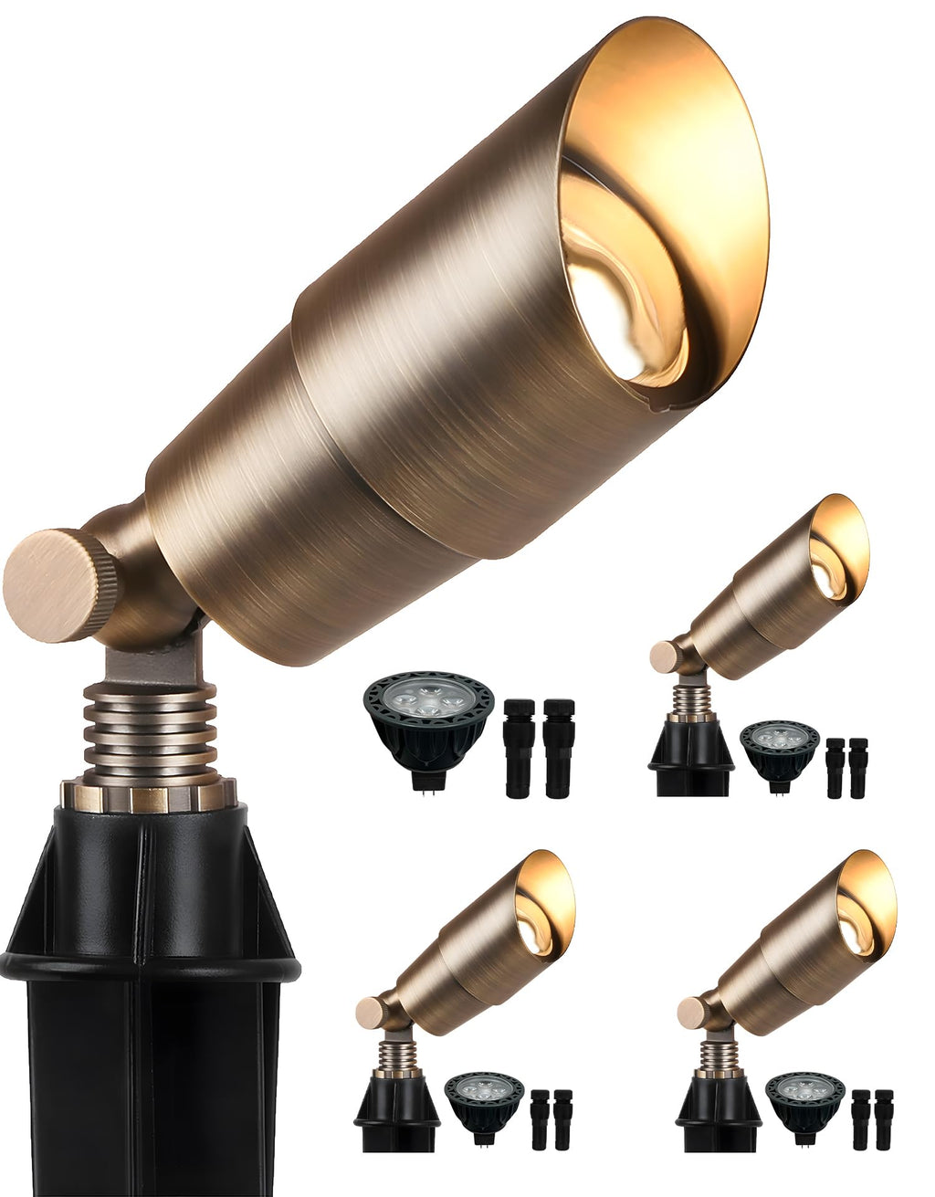 PARTPHONER Solid Brass Low Voltage Landscape Lighting, Wired 12V LED Landscape Spotlights with Aluminum Housing MR16 Bulb, Heavy Duty Outdoor