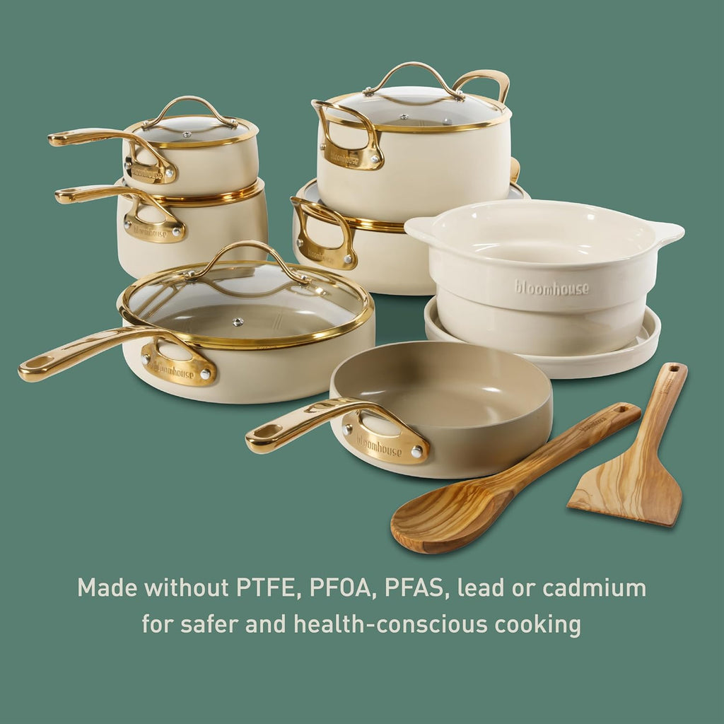 bloomhouse - Two Time Oprah's Favorite Things Winner - 15 Piece Pots and Pans Heavy Duty Aluminum Premium PFA Free Ceramic Nonstick Cookware Set